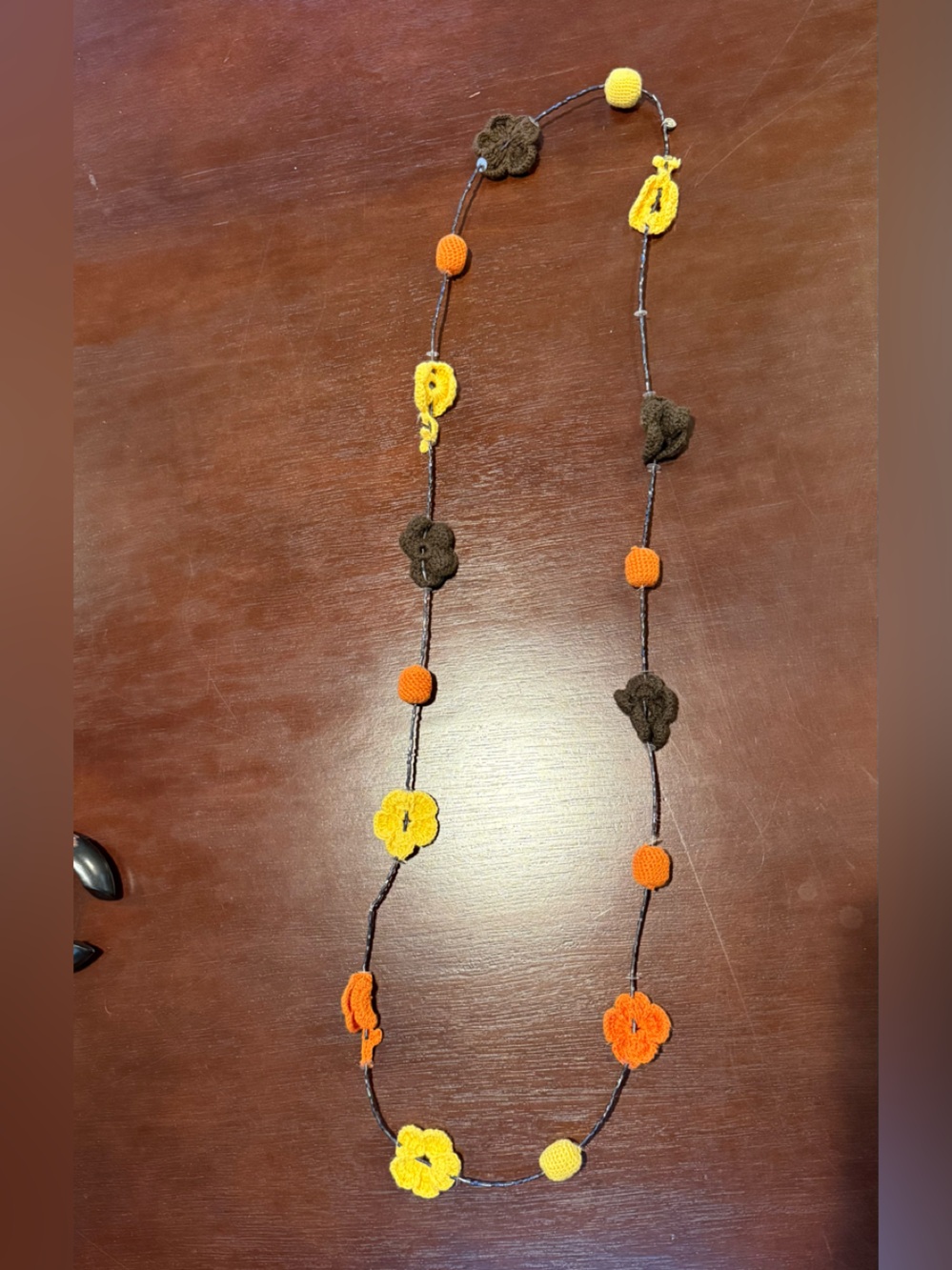 Handmade Floral Crochet Necklace - Yellow, Orange, Brown
